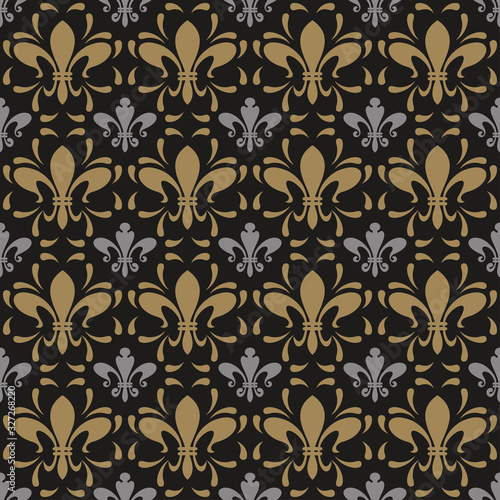 Damask seamless pattern. Background picture in retro style. Template - wallpaper for your design ideas. Color in the image: black, gold, silver. Vector illustration.