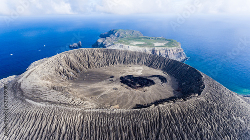 Aerial view of san benedicto island and its volcano, archipelago of revillagigedo, mexican pacific.
