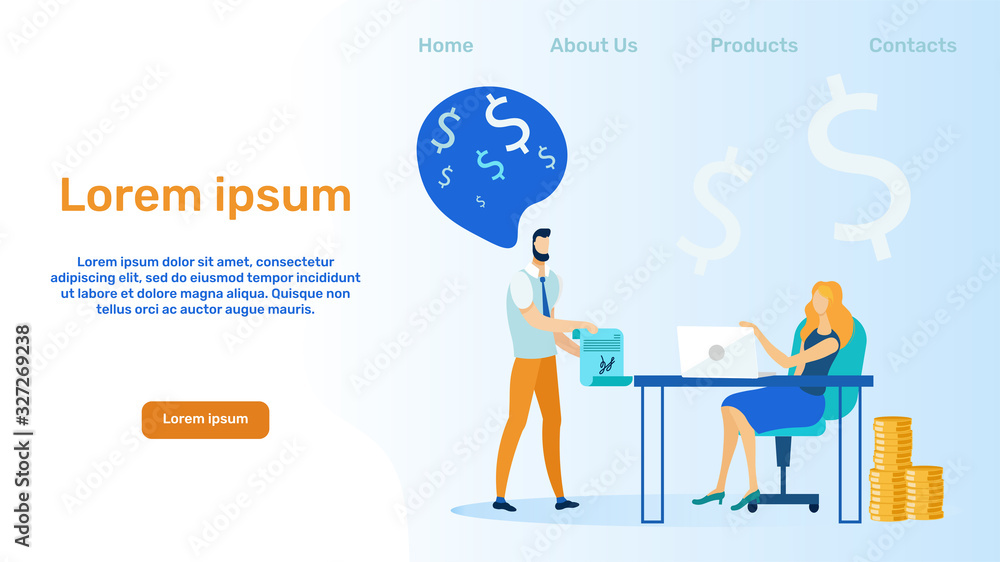 E commerce, Deposit Service Landing Page Template. Insurance Company, Bank Website Homepage Interface Idea with Flat Illustrations. Finances Management Assistance Web Banner, Webpage Cartoon Concept