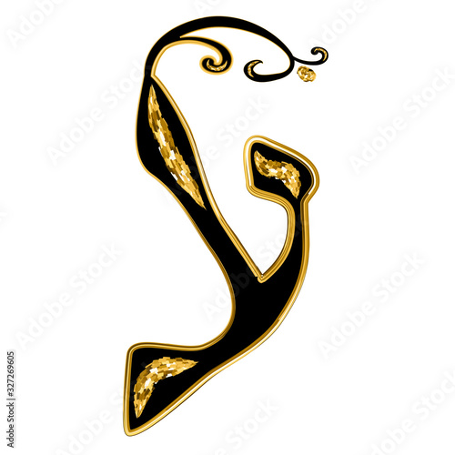 Calligraphic Hebrew alphabet with crowns. Decorative font golden. Letters hand draw gold. Vector illustration on isolated background