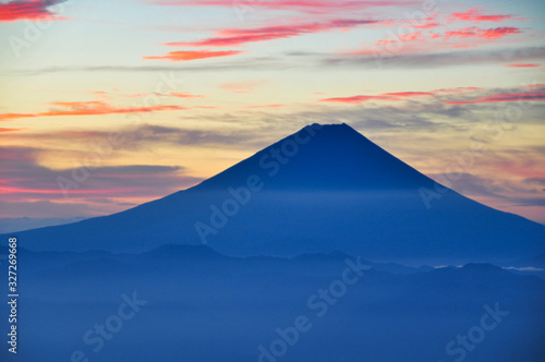 富士山 朝焼 雲 風景 赤 青 空