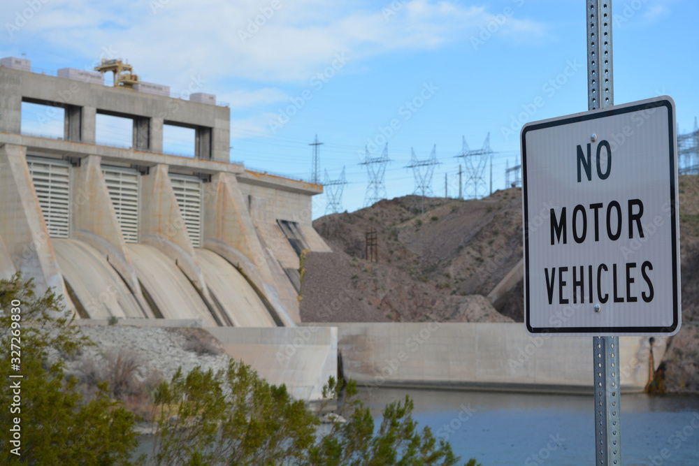 custom made wallpaper toronto digitalNo Motor Vehicles Sign on the Colorado River across from Davis Dam in Laughlin, Clark County, Nevada USA