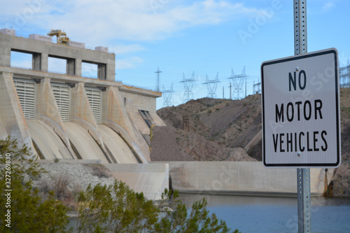 Wallpaper Mural No Motor Vehicles Sign on the Colorado River across from Davis Dam in Laughlin, Clark County, Nevada USA Torontodigital.ca