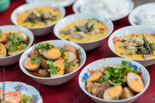 Eggs and pork stewed in the gravy, Thai food.Thailand cuisine called "Pa-lo" , hard-boiled egg and pork stew with seasonings blend, sweet taste.