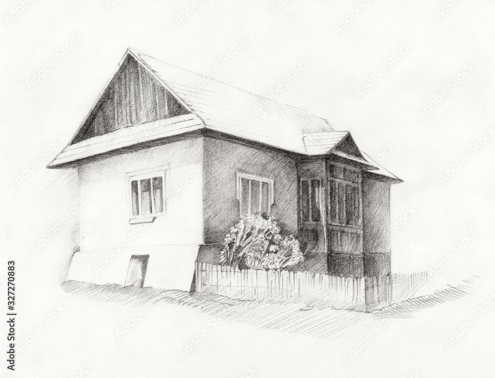 Sketch of old village house Sketch of old village house