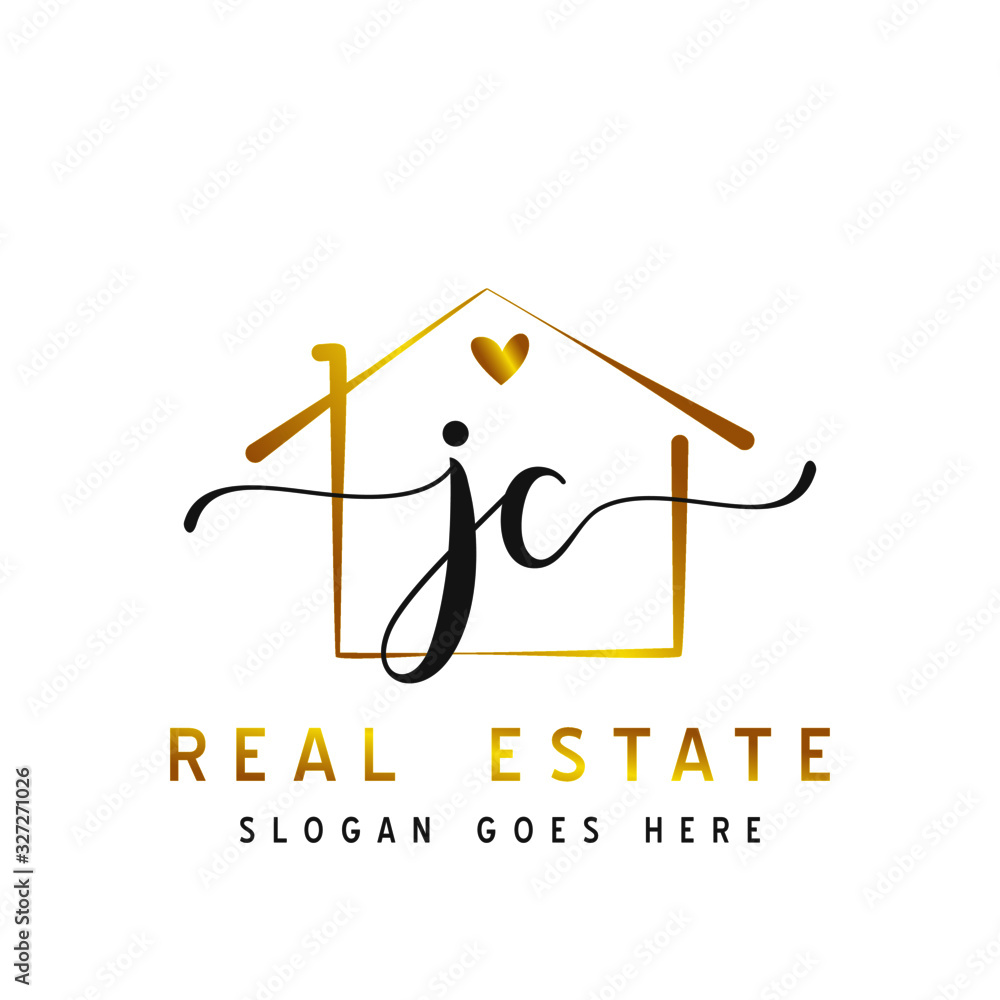 Initial handwriting JC with Real estate logo concept, real estate logo