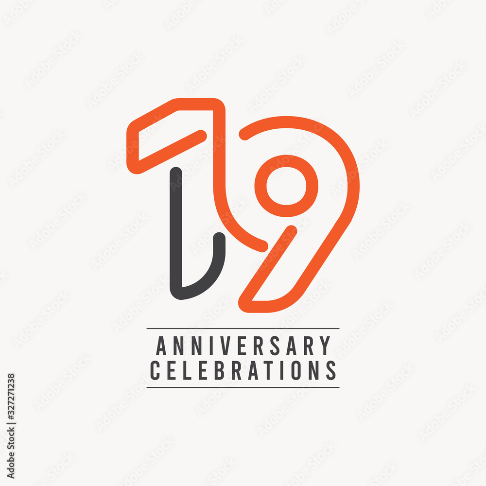 19 Years Anniversary Celebration Vector Template Design Illustration - obrazy, fototapety, plakaty 