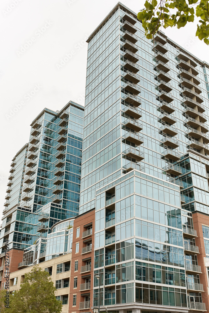 Modern condominiums and highrise buildings in downtown Denver.  Colorado, USA