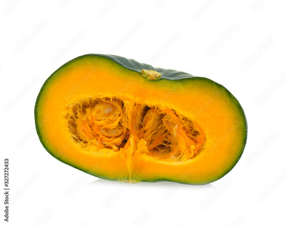 A Half of the green pumpkin isolated on white background A Half of the green pumpkin isolated on white background