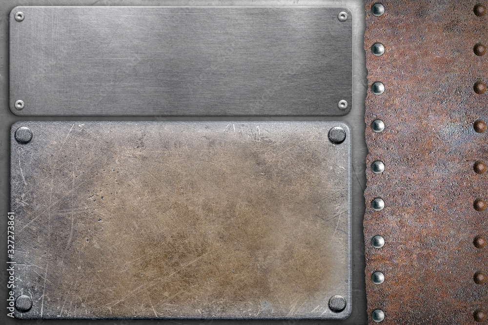 Fototapeta premium Metal plates on steel background