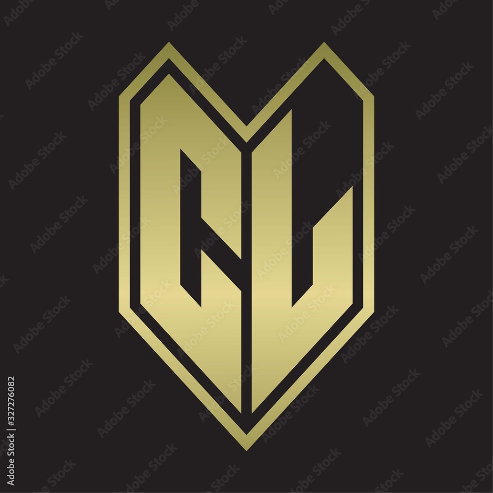 CL Logo monogram with emblem line style isolated on gold colors CL Logo monogram with emblem line style isolated on gold colors