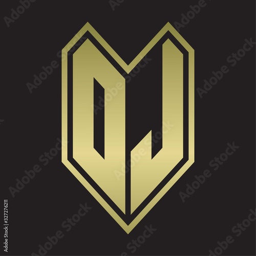 DJ Logo monogram with emblem line style isolated on gold colors