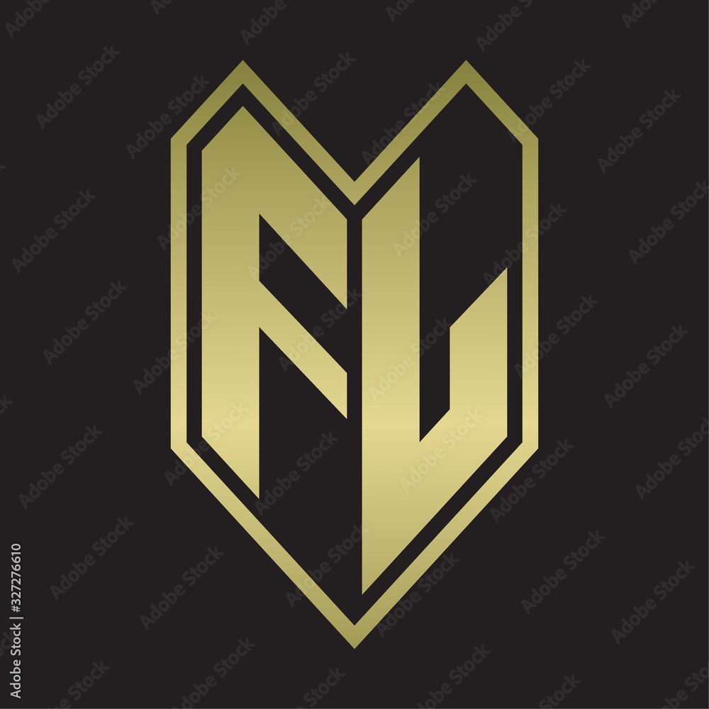 FL Logo monogram with emblem line style isolated on gold colors FL Logo monogram with emblem line style isolated on gold colors