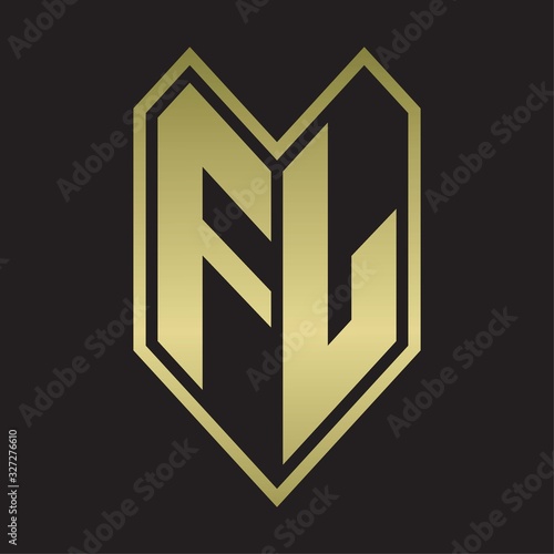 FL Logo monogram with emblem line style isolated on gold colors