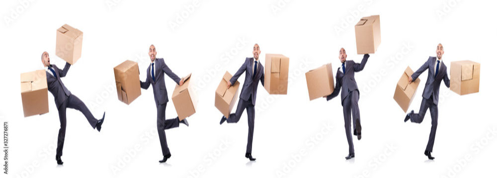 Businessman with box isolated on the white Businessman with box isolated on the white
