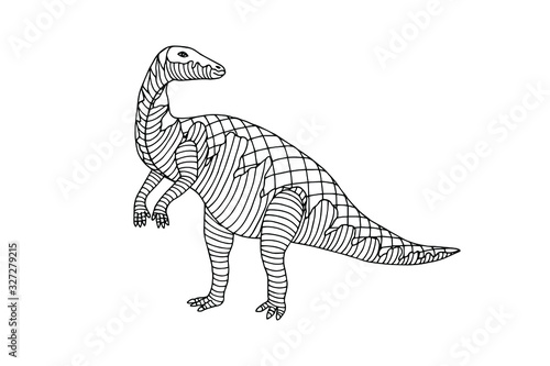 dinosaur with a decorative pattern. coloring book. eps10 vector stock illustration. hand drawing. out line. © Yevheniia