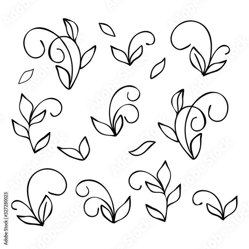 Fototapeta Collection cartoon twigs. Floral elements for wedding design, birthday, womens holiday, Valentines day. Vector hand drawn doodle illustration. Pattern for design book, wrapping organic cosmetic