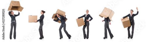 Woman businesswoman with boxes on white