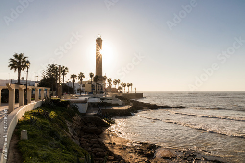 Chipiona, Spain. The lighthouse of Chipiona, tallest lighthouse in Spain built in this small coast town in Andalucia