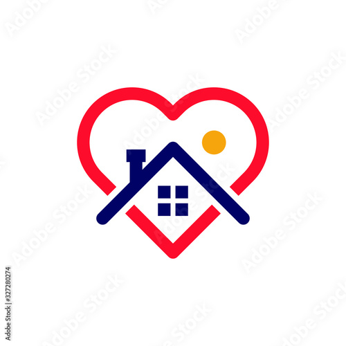 Instagram stay home sticker story, House with heart shape, love stay at home care symbol, vector illustration isolated on white background in trendy linear line style