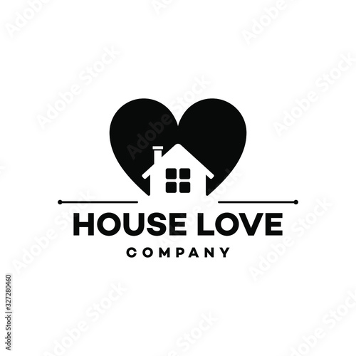 House with heart shape, love home care symbol, vector illustration isolated on white background in trendy linear line style