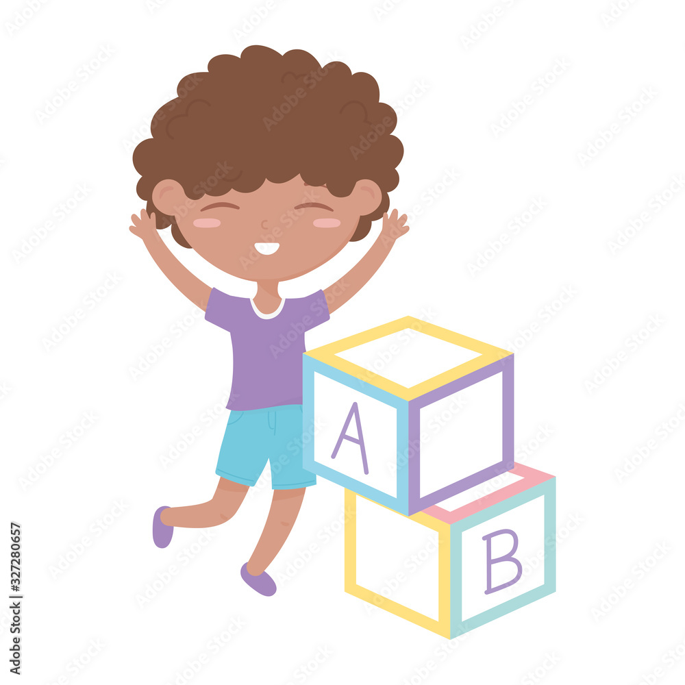 kids zone, cute little boy alphabet blocks toys