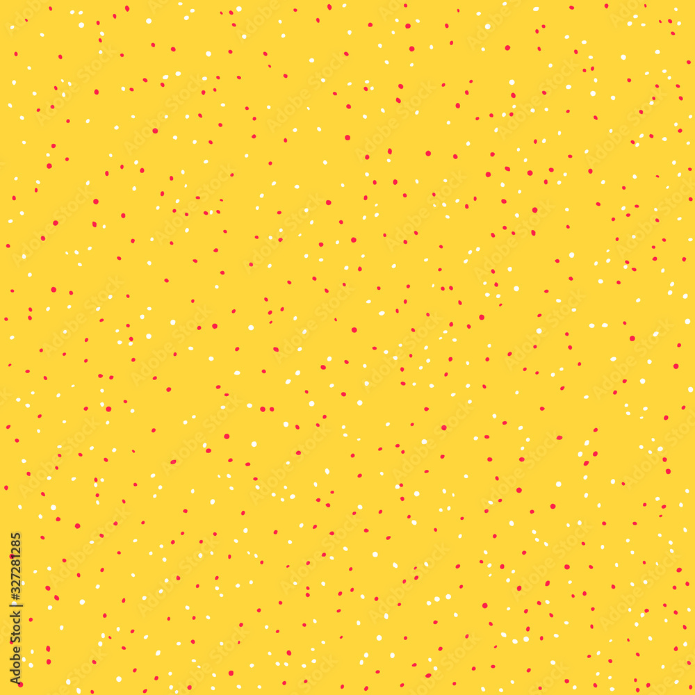 Seamless abstract pattern with white and pink dots on a yellow background. Vector illustration.