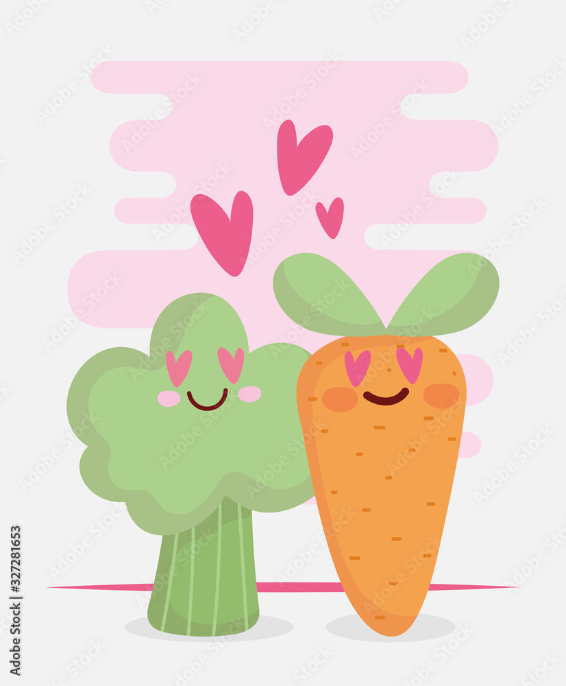 carrot and broccoli in love menu character cartoon food cute carrot and broccoli in love menu character cartoon food cute