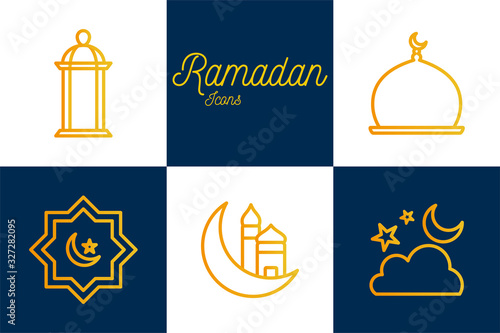 Ramadan gradient style icon set vector design