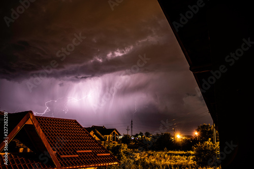 Lightning storm over a residential area