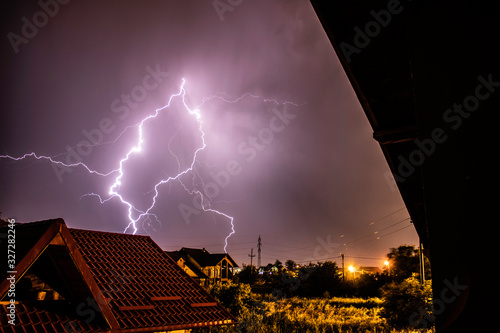 Lightning storm over a residential area