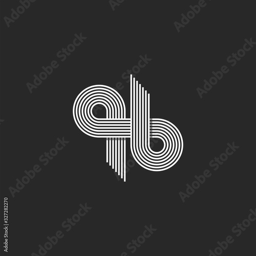 Initials qb or bq monogram logo, parallel thin lines art design, overlapping two letters q and b emblem for business card
