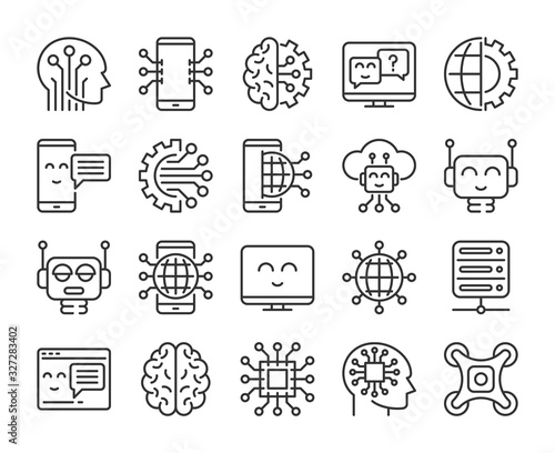 Artificial intelligence icons. Innovation technology and artificial intelligence line icon set. Vector illustration. Editable stroke.