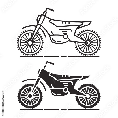 Set icon motorcycles a flat line art style a vector.Motorbike outline icons.Cross country motorcycle.Enduro motobike silhouette.Motorbikes Isolated on white background.