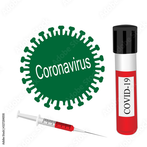 syringe and tube with blood for laboratory, analysis on coronavirus virus infection vector illustration on a white background isolated