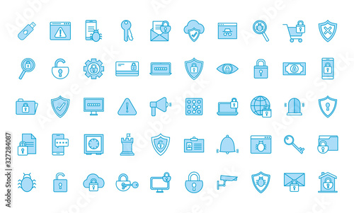 Isolated security line and fill style icon set vector design