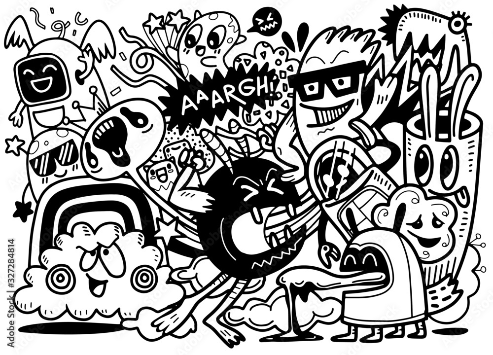 Vector Illustration  Doodle of  Aliens and Monster cartoon doodle
