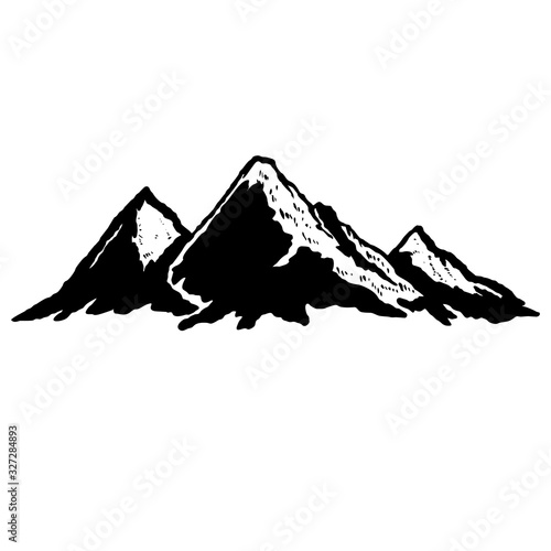 Illustration of mountains in vintage style. Design element for logo, label, sign, poster, t shirt. Vector illustration