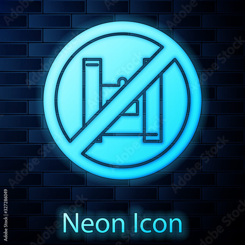 Glowing neon Say no to plastic bags poster icon isolated on brick wall background. Disposable cellophane and polythene package prohibition sign. Vector Illustration