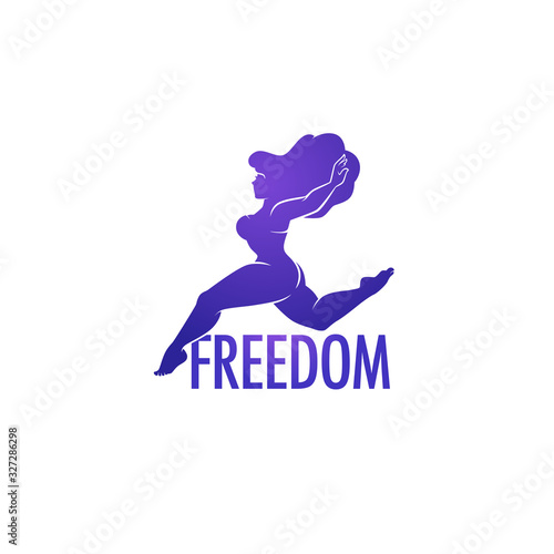 Freedom or I love my Body, body positive illustration with beautiful woman silhouette