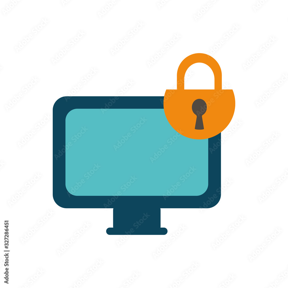 Isolated padlock and computer flat style icon vector design Isolated padlock and computer flat style icon vector design