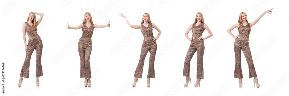 Female model in tiger clothing on white Female model in tiger clothing on white