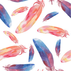 Papier peint photo Plumes aquarelles patrons Plumes aquarelle illustration douce continue  © Halyna