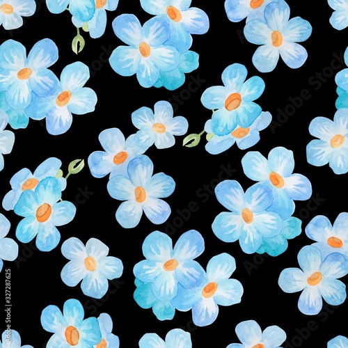 seamless pattern  watercolor pattern  flowers and leaves forget-me-not  wallpaper ornament  wrapping paper  baby clothes
