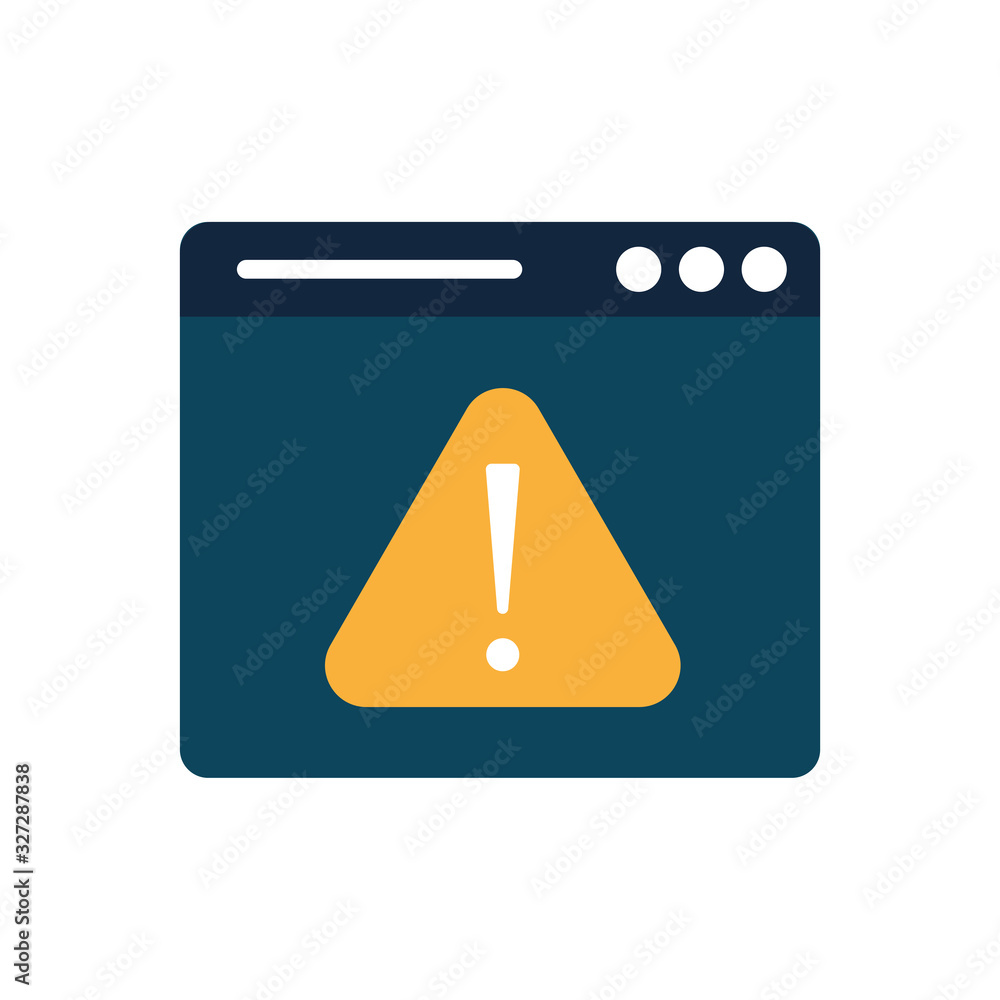 Isolated alarm triangle banner inside website flat style icon vector design Isolated alarm triangle banner inside website flat style icon vector design