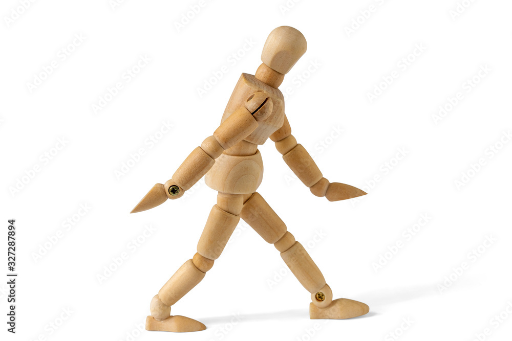 Wooden figure in walk action