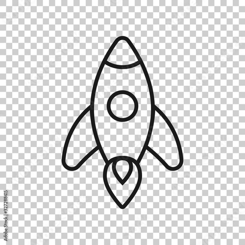 Rocket icon in flat style. Spaceship launch vector illustration on white isolated background. Sputnik  business concept.