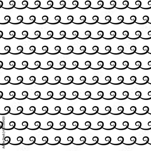 Wavy lines. Seamless pattern. Black on white.Vector illustration.