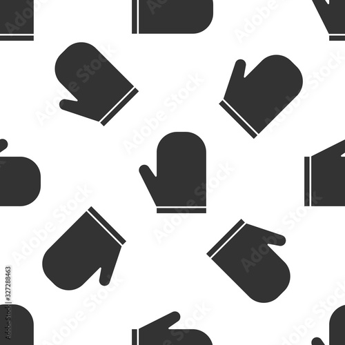Grey Oven glove icon isolated seamless pattern on white background. Kitchen potholder sign. Cooking glove. Vector Illustration