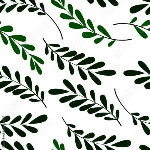 seamless pattern with stylized leaves in green,, wallpaper ornament, wrapping paper, plants background